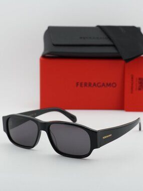 Salvatore Ferragamo SF1109S 001 Rectangle Sunglasses - Black/Dark Grey